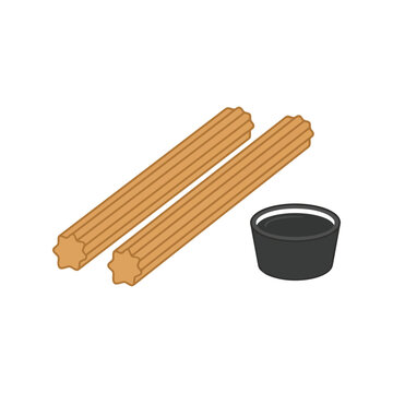 Churros with chocolate sauce vector illustration for fast food menu