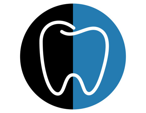 Stylized Tooth Icon with Black and Blue Background isolated on white background