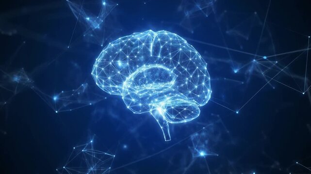 Glowing Digital Brain with Neural Network Connections