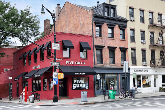 Colorful buildings with restaurants in Greenwich Village
