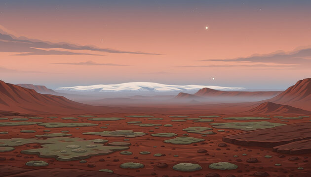 Martian Landscape with Distant Ice Caps Generative AI