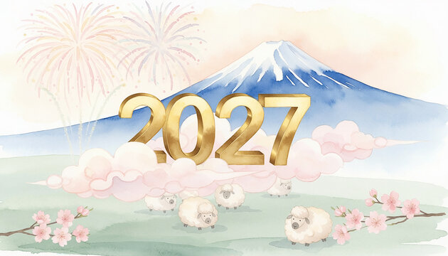 Mount Fuji and 2027 New Year Celebration Generative AI