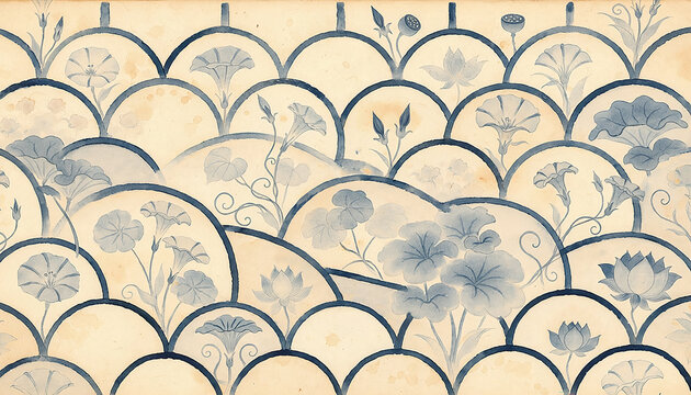 Vintage Floral Ink Wash Pattern Generative AI