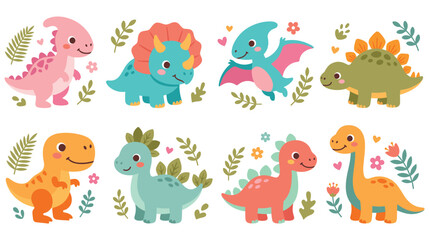 Cute baby dinosaur set featuring friendly prehistoric animals for kids nursery decoration. © MST. RATNA AKTER