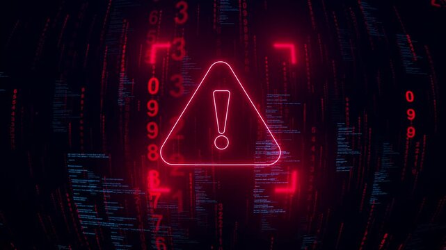 Red cyber warning alert dark code matrix program text danger symbol