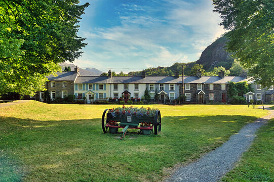 Village Green and Traditional Cottages in Beddgelert, Snowdonia, Wales