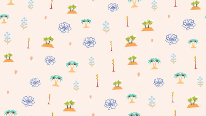Seamless pattern of tropical islands and flowers © caca