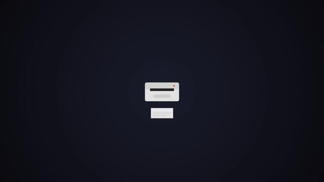 Printer minimalist 2d animated feeding paper with shifting status indicator light on dark background