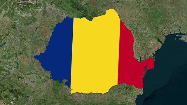 3D Animated Map of Romania Highlighting Counties, Flag Overlay, and Southeastern European Geography