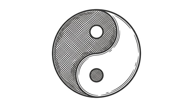 Hand drawn Yin Yang symbol in vintage engraved sketch style representing balance and harmony