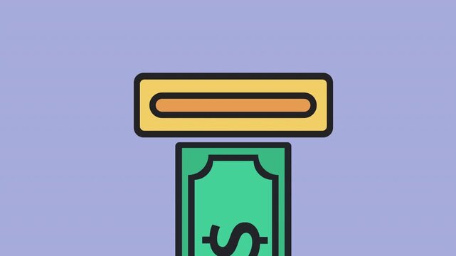 ATM Money Withdraw Icon 2d Animation with Alpha Matte