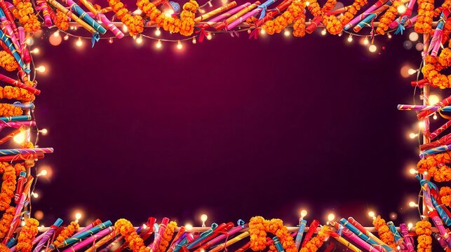Vibrant Navratri Dandiya Festival Background with Colorful Sticks and Lights