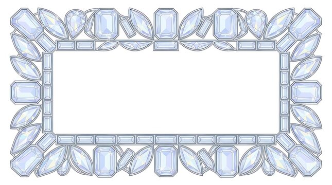 A diamond-shaped frame with a blue gemstone border and a white background.