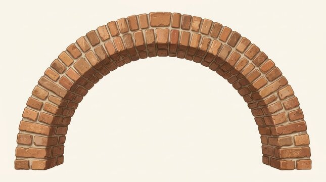 A half-circle arch made of red bricks against a beige background.