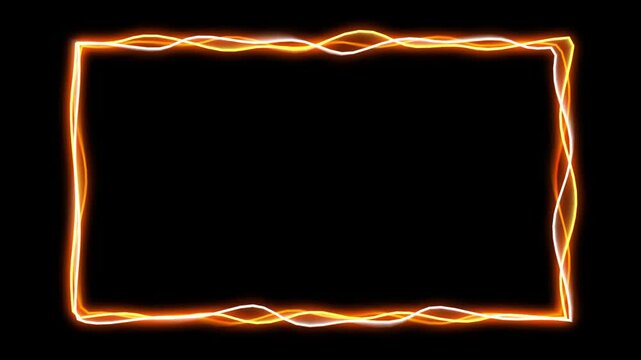 Orange glowing neon energy waves forming rectangular frame border on black background for design.