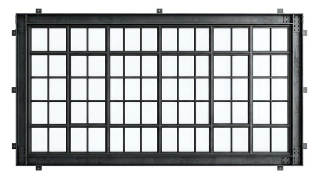 A black and white image of a window with a grid pattern.