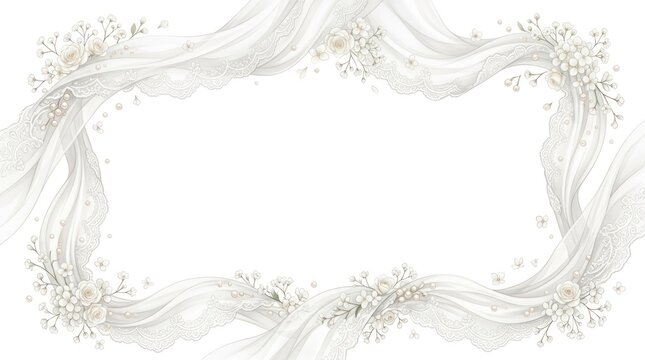 A white lace frame with flowers and ribbons