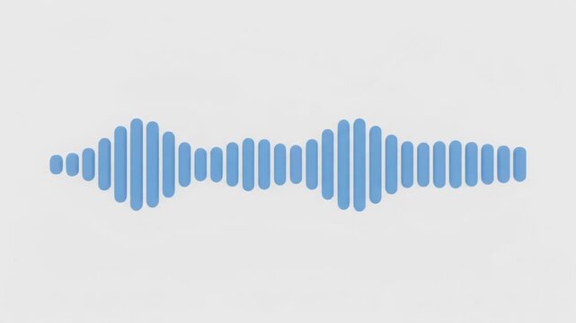 Abstract blue audio waveform graph with pulse signal, sound rhythm, frequency visualization, smooth rounded bars, balanced symmetry, clean modern technology and music concept on light background