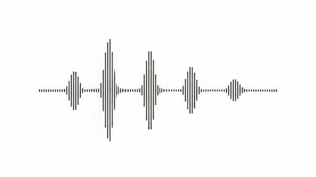 Abstract Pulse Graph Showing Audio Sound Waveform With Rhythmic Frequency, Balanced Amplitude, Alternating Peaks, Clean White Background, Minimal Monochrome Design For Sound Technology Visuals