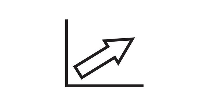 Minimalist graphic arrow growing on axis white background representing financial progress.