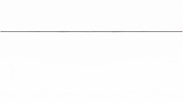 Minimal abstract graph with clean horizontal pulse line and rhythmic black waveform, simple monochrome digital audio analysis white background, balanced amplitude conveying scientific signal