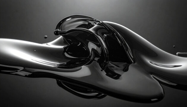 Abstract Liquid Flow: A mesmerizing, abstract depiction of dark liquid in motion, with fluid curves and reflective surfaces, suggesting dynamism and elegance.