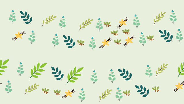 Stylized botanical pattern with leaves and vanilla pods