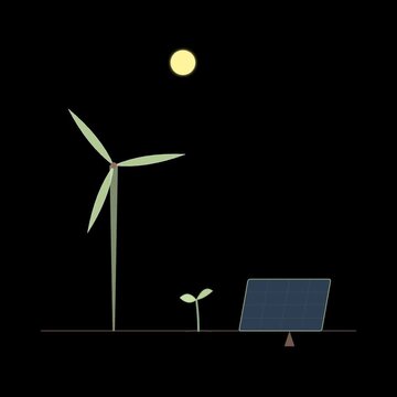 Abstract eco minimalism animation showcasing wind energy solar power and growth with neomorphic design elements
