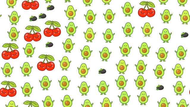 Cute cartoon avocado and cherry pattern