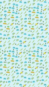 Stylized plants and vanilla pods seamless pattern