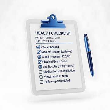 Health checklist clipboard pen medical screening