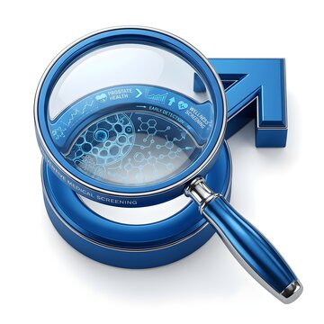 Magnifier inspecting male health screening icon