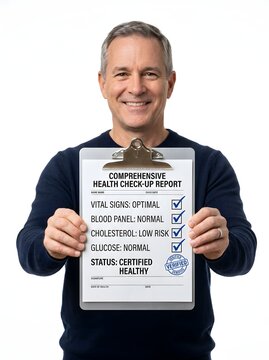 Mature man presenting medical health checklist