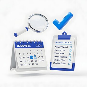 November calendar medical checklist magnifier composition