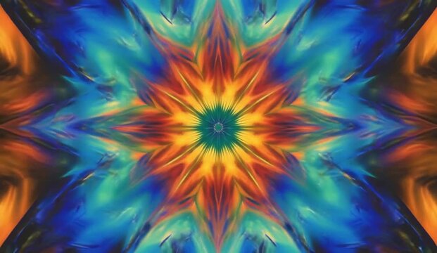 abstract motion background featuring an intricate kaleidoscope sequence of vibrant multicolored ornamental patterns continuously transforming into mesmerizing symmetrical formations