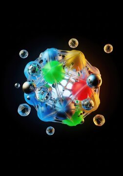 Complex conceptual geometric shapes floating in darkness, representing the process of simplification and abstract thought, design, form, philosophy