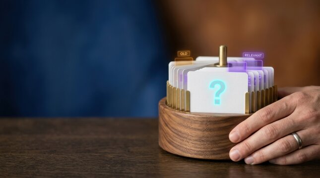 A person holding a wooden box with a question card inside representing curiosity and engaging in thoughtful inquiry