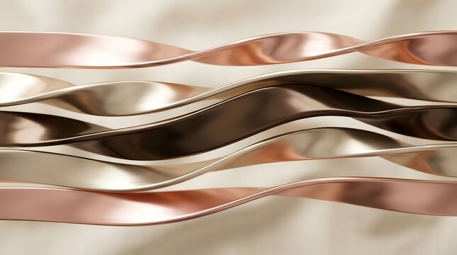 Abstract metallic ribbons with flowing curves and soft lighting