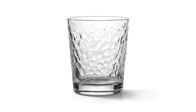 Empty hammered glass cup with textured surface isolated on white
