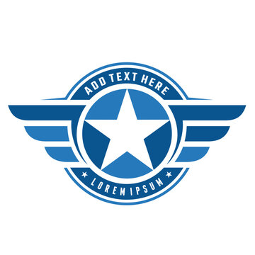 Star with wings logo, Aviation emblem. Military and winged badge. Design logo Vector illustration.
