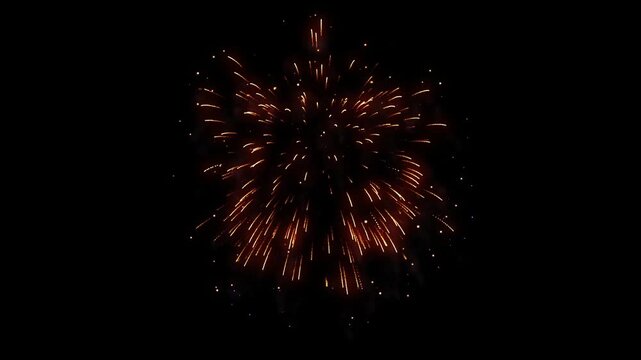 Single Golden Firework Burst Explosion Isolated on Black Background for New Year Celebration