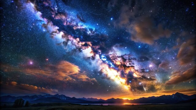 A vast dark canvas of midnight skies dotted with stardustlike specks shimmered with an otherworldly cosmic mystery