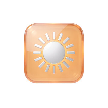 A warm orange square icon with a metallic silver sun symbol, indicating bright weather or optimistic outlook.