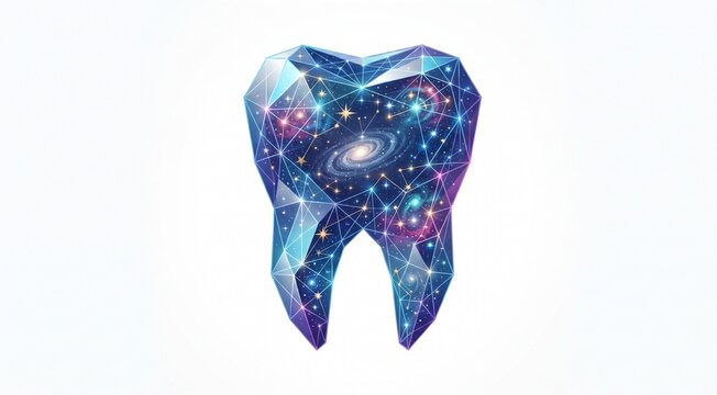 Abstract mash line and point tooth low poly origami on white background with an inscription. Starry sky or space, consisting of stars and the universe. Vector health illustration, no text