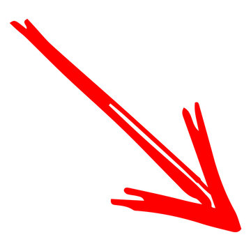 Red Hand Drawn Arrow Pointing Down Right Grunge Brush Directional Symbol for Decline, Crisis, and Business Chart Concepts
