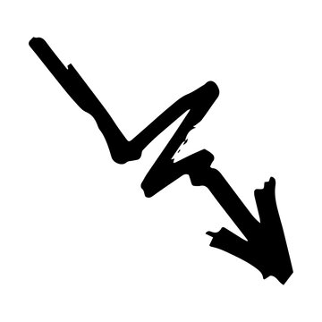 Black Grunge Zigzag Downward Arrow Hand Drawn Doodle Vector Illustration for Decline, Crisis, and Business Chart Concepts