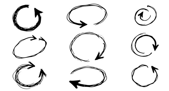 Black Hand Drawn Circular Arrow Set, Transparent Background Illustration Collection, Commercial Use Graphics