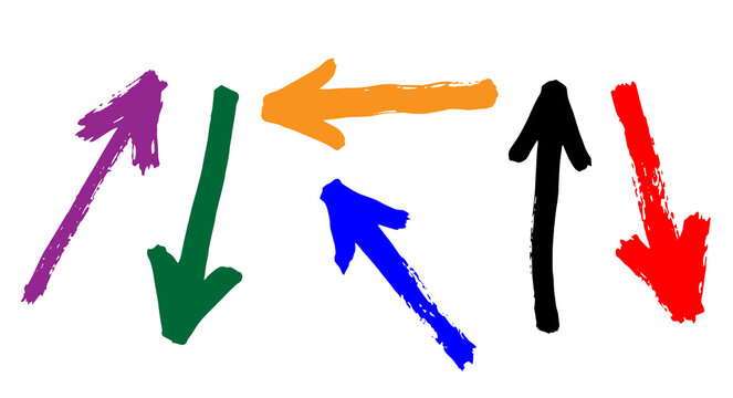 Hand Drawn Colorful Brush Arrow Collection Set Isolated on Transparent Background PNG PNGs Graphic