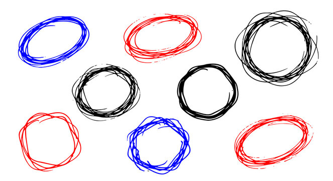 Hand Drawn Colorful Scribble Circle Set Isolated on Transparent Background PNG PNGs Graphic Elements