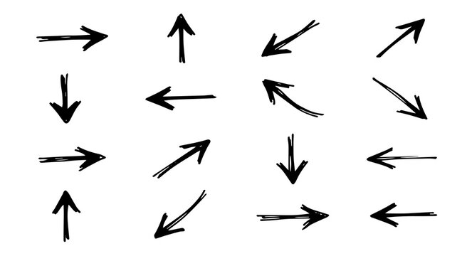 Hand Drawn Black Doodle Arrow Collection Set Isolated on Transparent Background PNG PNGs Graphic